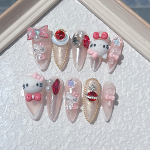 เล็บอะคริลิคทรงอัลมอนด์ลายดอกไม้ ทำมือ 10 ชิ้น พร้อมตัวอย่างฟรี แบบกดติดสำเร็จรูปทรงเฟรนช์ สไตล์เล็บสติลเลตโต้ สำหรับนิ้วมือ <span class=keywords><strong>หมาย</strong></span><span class=keywords><strong>เลข</strong></span>รุ่น - Product Image 1