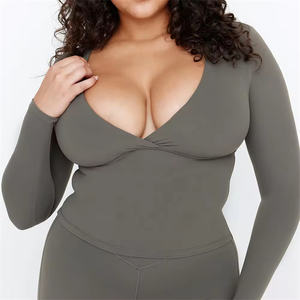 Top con scollo a V aderente aderente da donna OEM camicia semplice abbigliamento sportivo ad asciugatura rapida da donna a manica lunga da <span class=keywords><strong>palestra</strong></span> Top - Product Image 5