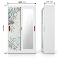 Armoire moderne en acier imprimé avec portes coulissantes, motif feuille de teck, pour rangement de chambre à coucher
