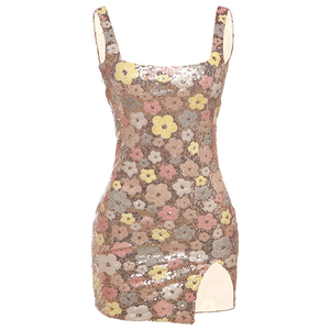 Vestido Mini Casual Elegante <span class=keywords><strong>de</strong></span> Primavera/Verano, Personalizado, <span class=keywords><strong>de</strong></span> Alta Calidad, Sin Mangas, con Tirantes Finos, Estampado Floral con Lentejuelas, para <span class=keywords><strong>Vacaciones</strong></span> - Product Image 5