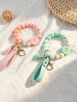 Gelang Manik Silikon Daisy Laris Manis, Gantungan Kunci DIY, Aksesoris Tas, Anti-Hilang, Gantungan Kunci Mobil, Grosir