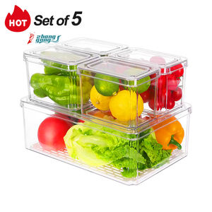 Bpa-Vrije <span class=keywords><strong>Plastic</strong></span> Pantry Koelkast Organizer 5 Stuks Doorzichtige Koelkast Organizer Bakken Met Deksel Stapelbare Fruit Opslagcontainers - Product Image 1