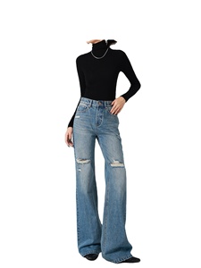 <span class=keywords><strong>Jean</strong></span> déchiré vintage délavé taille haute ample et décontracté pour <span class=keywords><strong>femme</strong></span>, nouvelle collection automne - Product Image 3