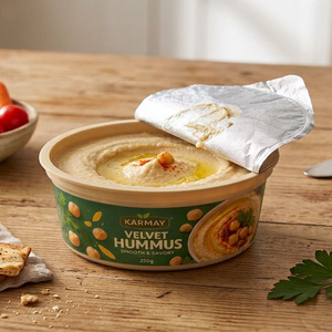 KARMAY 250g Round <b>Plastic</b> <b>Food</b> <b>Container</b> <b>With</b> <b>Lid</b> For Hummos Garlie packaging IML labeling - Product Image 1