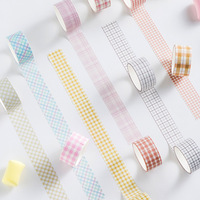 4 Rouleaux/set Grid Washi Tape Set Salt Ins Style Color Packaging Basic Decoration Solid Color Sticker for DIY Scrapbook Journals