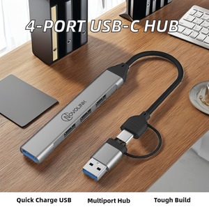 <span class=keywords><strong>4</strong></span>-Cổng tốc độ cao <span class=keywords><strong>USB</strong></span> 3.0 Type-C <span class=keywords><strong>HUB</strong></span> Nylon Multiport Adapter 5A sạc nhanh cho PC máy tính IOS thiết bị máy in tương thích - Product Image 2