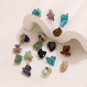 Natural Stone Chip Charm <b>Pendant</b> | PVD Gold Plated Stainless Steel Irregular Gemstone Dangle for DIY Necklace Bracelet Jewelry - Product Image 3