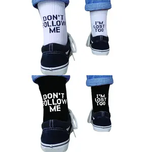Chaussettes imprimées humoristiques Harajuku pour hommes, automne et hiver, mots humoristiques créatifs Hip Hop Street Skateboard, unisexe, Happy Socks