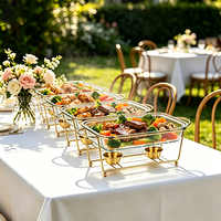 Chauffe-plat décoratif FLEY en acier inoxydable avec support surélevé en verre et double porte-combustible pour événements de restauration de mariage