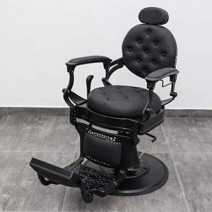 Sillón de Barbería Negro Estilo Antiguo con Reposapiés Ajustable, Mueble Hidráulico para Salón de Belleza de Uso Comercial - Product Image 1