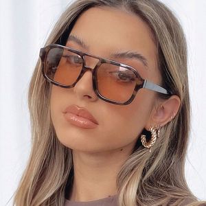 Nuevas Gafas de Sol Retro 2022 con Montura de PC, Doble Puente, para Mujer, Diseño Cuadrado de Piloto, Color Negro Leopardo - Product Image 2