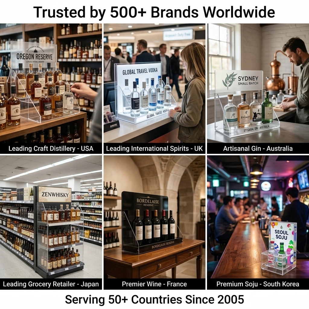 Premium Acrylic Spirits Display Gin Tequila Vodka Whiskey Bottle Glorifier Rack Countertop POS Merchandiser Retail FSDU Logo — view 6