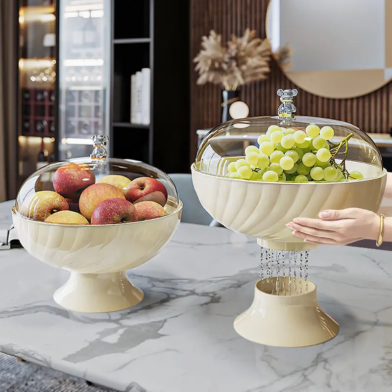 Neues Produkt Ideal 2024 individueller LOGO Abtropffruchtkorb Schlange Obstteller mit Deckel Dessert Kuchen-Tablett Tellerregal Karton Silber