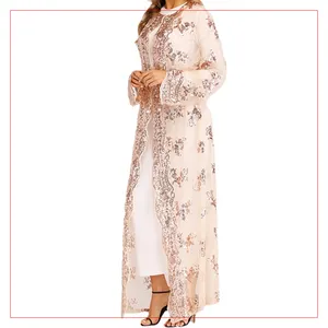 土耳其时尚奢华亮片刺绣花边前打开 abaya