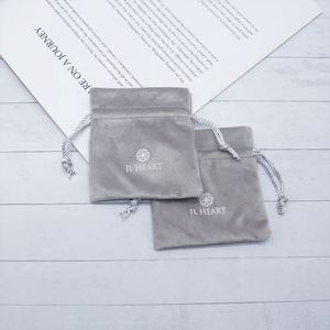 Luxury Velvet Soft <b>Pouch</b> Packaging Light Grey <b>Drawstring</b> Wholesale Custom Bag Jewelry - Product Image 5