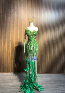 Robe fourreau élégante pour femme, une seule manche longue, en tissu de soie avec strass haut de gamme, robe de soirée de luxe, confortable pour l'hiver - Product Image 6