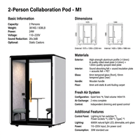Cabine de réunion insonorisée moderne pour 2 personnes, structure en alliage d'aluminium, réduction du bruit de 28 dB, cabine privée portable