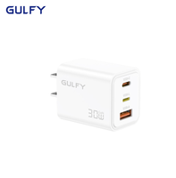 Adaptateur secteur compact GULFY 30W 3 ports USB-C/L/A avec broche pliable CE/FCC/RoHS Chargeur rapide pour Apple Android Huawei Prise US