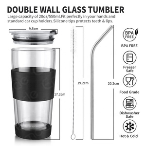 <span class=keywords><strong>Mug</strong></span> de voyage en verre avec manchon en silicone, <span class=keywords><strong>mug</strong></span> à café en verre à double paroi, tasse réutilisable pour boissons chaudes et froides - Product Image 4