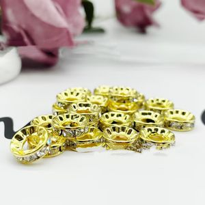 Wholesale <b>10mm</b> Silver Gold Color Rhinestone Rondelles Crystal Loose <b>Spacer</b> Beads for DIY Jewelry Making Accessories - Product Image 3