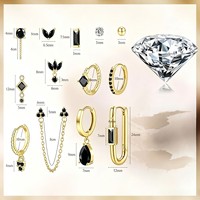 Ensemble de boucles d'oreilles géométriques en acier inoxydable - Clous à dos plat, créoles empilables multi-percées et bijoux de piercing