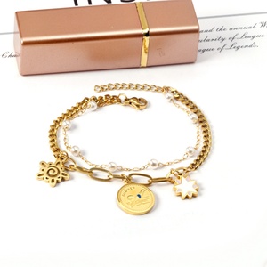 Pulsera de Cadena con Colgante de Doble Capa en Acero Inoxidable con Baño de Oro de 18k, Diseño Simple y Moderno para Damas - Product Image 4