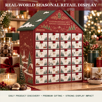 Calendrier de l'Avent personnalisé 24 jours Snowridge Village Gable House, boîte cadeau en carton rigide recyclable, pelliculage mat, dorure à chaud