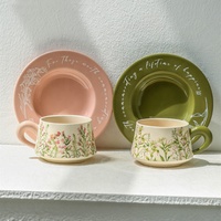 Tasse et assiette en céramique de Style campagnard ensemble peinture à l'huile Vintage vert cloche orchidée tasse à café pour cadeaux d'affaires