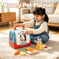 Jouet de simulation de transporteur d'animaux, lapin en peluche électronique qui marche avec mini distributeur de nourriture et d'eau, ensemble de jeu de rôle pour enfants sur l'entretien des animaux