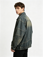 Blouson Bomber en Denim Délavé Vintage pour Homme, Personnalisé ODM, Coupe Oversize avec Fermeture Éclair, Logo Personnalisé et Poignets Élastiques