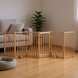 Puerta plegable para perros de madera maciza de abeto, rectangular, para interiores, estilo moderno, color marrón. - Product Image 2