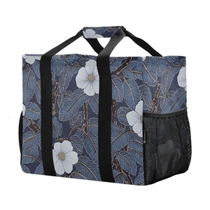 กระเป๋าช้อปปิ้งผู้หญิงลายพิมพ์ดอกพุดสีน้ำเงินกรมท่าขนาดใหญ่พิเศษ พร้อมสายสะพายไหล่ และช่องเก็บความเย็น - Product Image 2