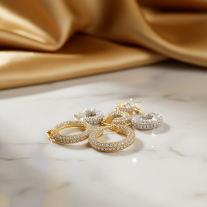 Orecchini a Cerchio di Lusso Placcati Oro con Cristalli e Strass per Donna, Gioielli da Festa, Placcatura 22k Stile Channel Setting - Product Image 2