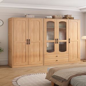 Armario Minimalista de Madera Maciza, Combinación de Armario de Dos Puertas, Armario de Pie con Gran Capacidad de Almacenamiento para Dormitorio - Product Image 1