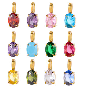 Colgante <span class=keywords><strong>de</strong></span> circonita chapado en oro <span class=keywords><strong>de</strong></span> acero inoxidable con piedra <span class=keywords><strong>de</strong></span> nacimiento <span class=keywords><strong>de</strong></span> 12 meses <span class=keywords><strong>de</strong></span> colores y corte ovalado <span class=keywords><strong>para</strong></span> collar, pulsera y fabricación <span class=keywords><strong>de</strong></span> joyas DIY - Product Image 1