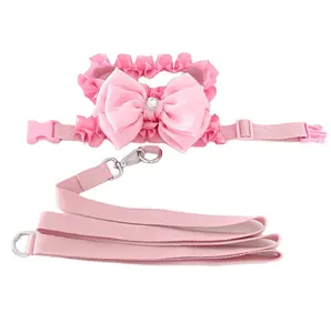 可爱的蝴蝶结软棉狗宠物吊带套装 (吊带和皮带)