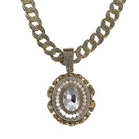 Nouveau collier pendentif ovale en pierre précieuse pour homme et femme, style cour, alliage, bijoux hip-hop, cadeau de fête