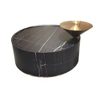 Table basse moderne de luxe en noir pur, plateforme conique dorée, cadre en acier inoxydable et bois, rangement, meubles de maison, villa, appartement