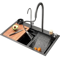 Couleur noire 304 acier inoxydable cuisine affichage numérique Raindance cascade tasse laveuse intelligente cuisine évier lavabo pour la maison