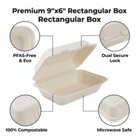 Boîte à emporter écologique en bagasse XS-CH096A, robuste et articulée, pour l'emballage alimentaire à emporter