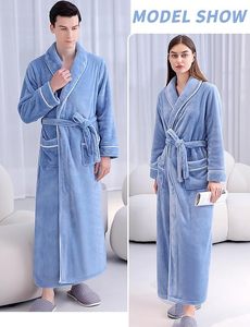 Peignoir épais et doux en peluche pour hommes et femmes, peignoir de couple long et chaud, vêtement de détente doux pour la maison et l'hôtel - Product Image 5