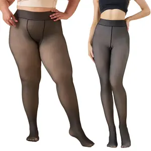 Meia-calça térmica translúcida forrada de lã para mulheres gordas, meia-calça plus size, legging transparente forrada de lã quente e grosso para inverno