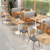 Meubles de salle à manger Cafe Tables de café longues en bois Chaise en cuir gris et banquette canapé orange Ensemble de sièges pour meubles de restaurant