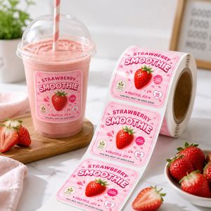 Etiquetas Autoadhesivas para Smoothies de Fresa, Rollo de Papel Rectangular, Impresión Digital, Etiquetas Ecológicas para Envasado de Bebidas - Product Image 2