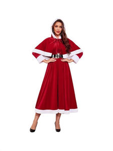<span class=keywords><strong>Robe</strong></span> maxi à capuche pour femme sur le thème de Noël, tenue de spectacle pour fête de Noël, rouge et blanc avec ceinture. - Product Image 6