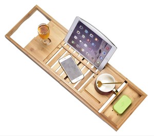 Bath Tray Luxury Bath Caddy Tray Bamboo Expandable Bathtub Tray Can Be Placed Book And Integrated Tablet Smartphone And Wine Holder