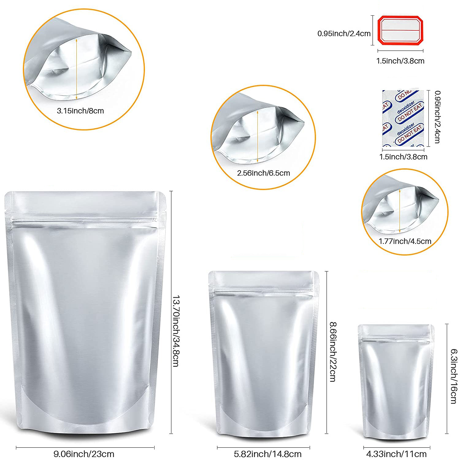 100Pack 2 Gallon Coffee Beans Bolsas Mylar Resealable Silver Zipper Heat Seal Bags With Oxygen Absorbers