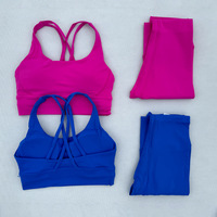 Ensemble de vêtements de yoga 2 pièces pour femme, été, couleur unie, taille haute, effet push-up, contrôle du ventre, respirant, pantalon extensible quadridirectionnel, dos croisé
