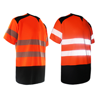 Kemeja Keselamatan Reflektif Visibilitas Tinggi Oranye dan Kuning Fluoresen, Cepat Kering, Lengan Pendek, Pakaian Kerja Hi Vis SVT461