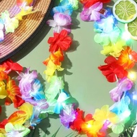 Collier Hawaïen Lumineux LED en Gros, Collier de Fleurs Arc-en-ciel Tropical pour Fête Luau, Plage et Carnaval